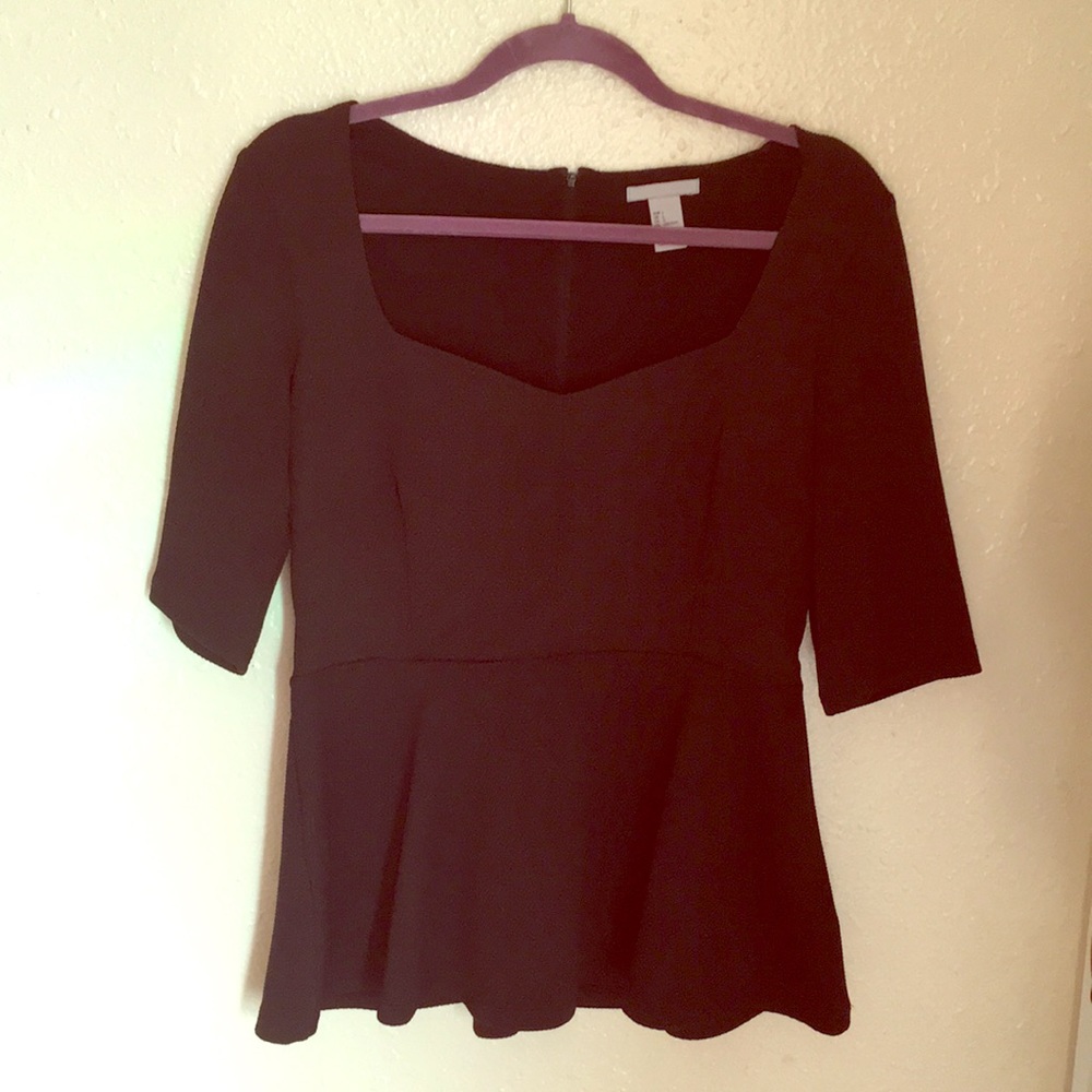 H&M Black Sweetheart Pleated Blouse